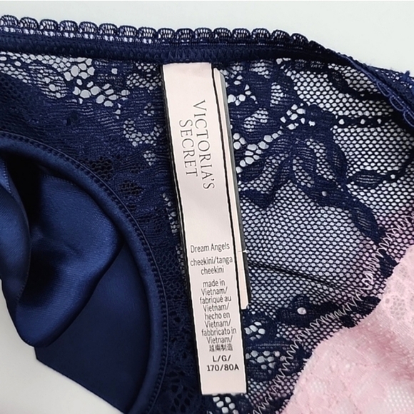 Victoria's Secret Dream Angels Cheekini Tanga Pink Blue Lace Floral Panty Sz L - Picture 11 of 15